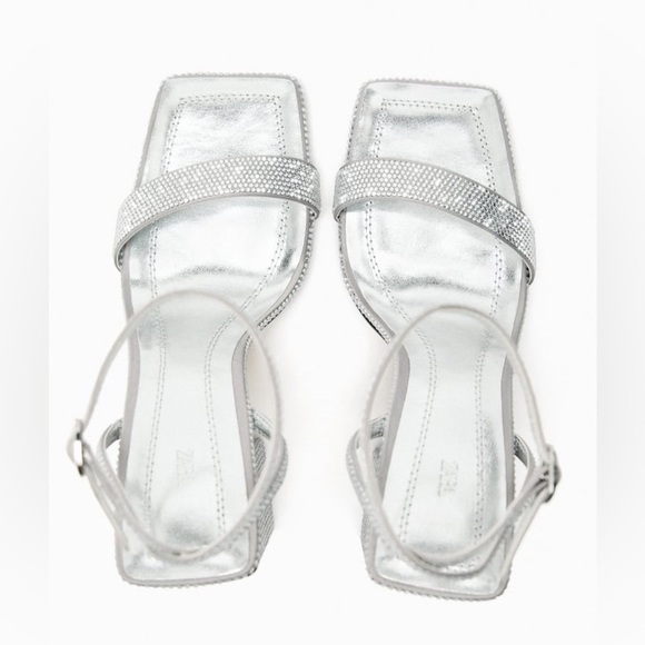 NWT. Zara Rhinestones Block Heel Fabric Sandals. Size 6,5. - Picture 3 of 9